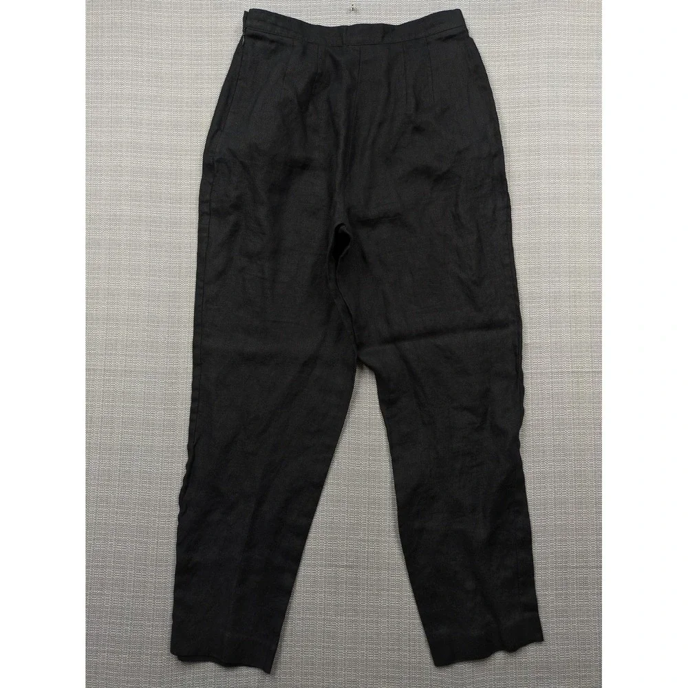 Talbots Pants Women 12W Black Irish Linen Pleated Relaxed Dress Lightweight